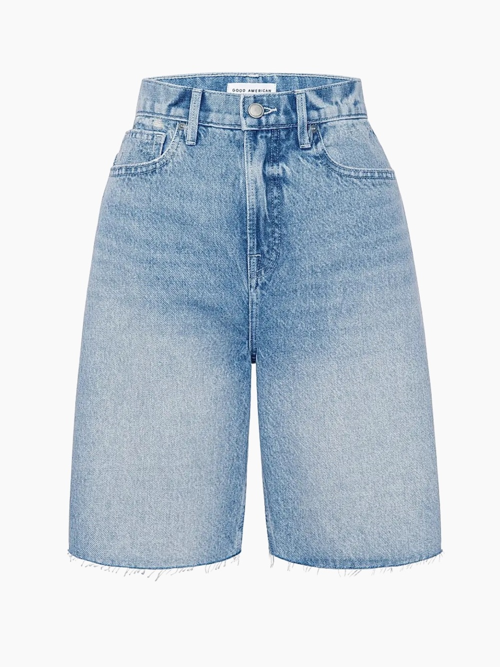 Good American Good Standard Raw Hem Bermuda Shorts Denim Blue Size 2 Mid Rise